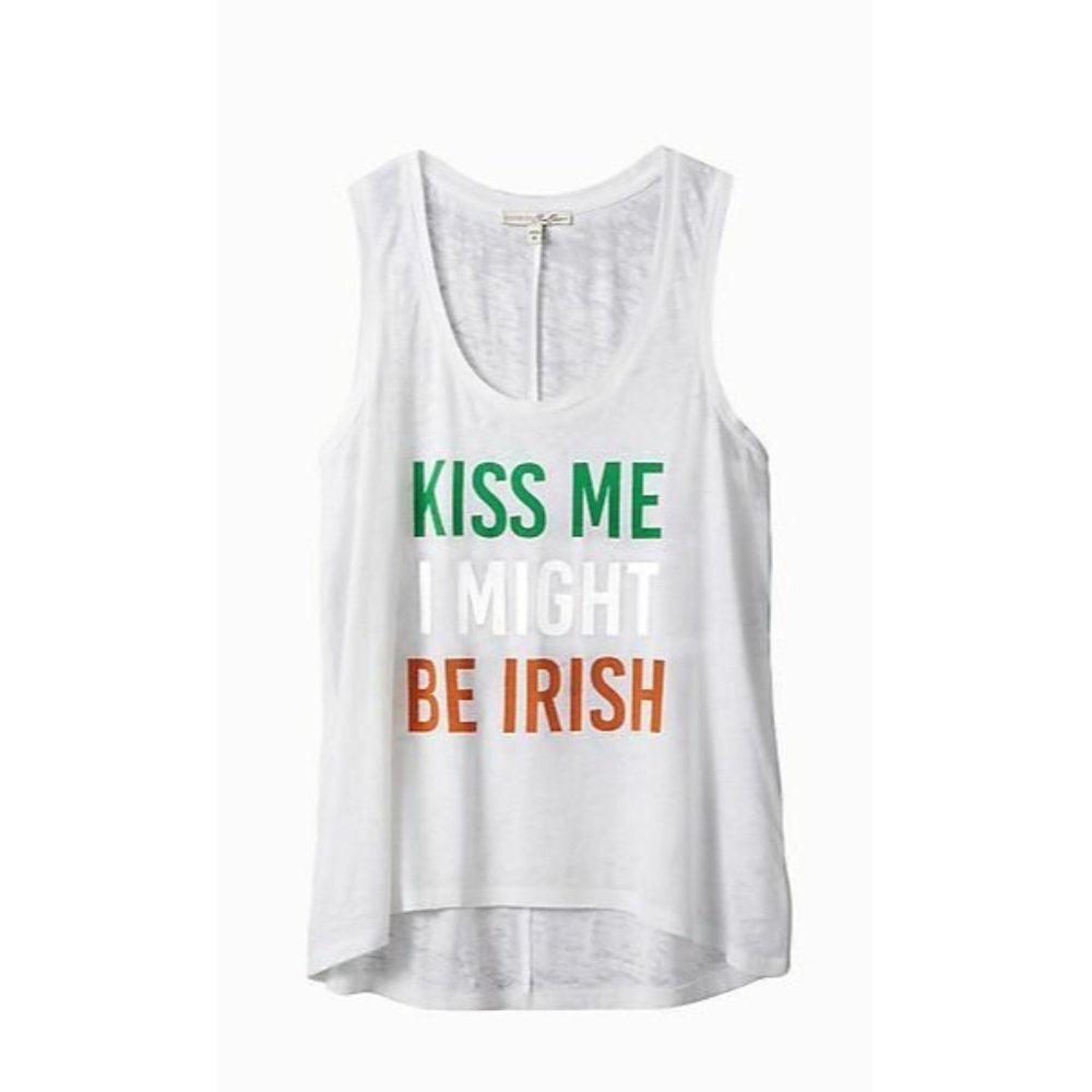 Express Medium White Kiss Me I Might Be Irish Hi-Lo Tank Top shirt M 8-10graphic